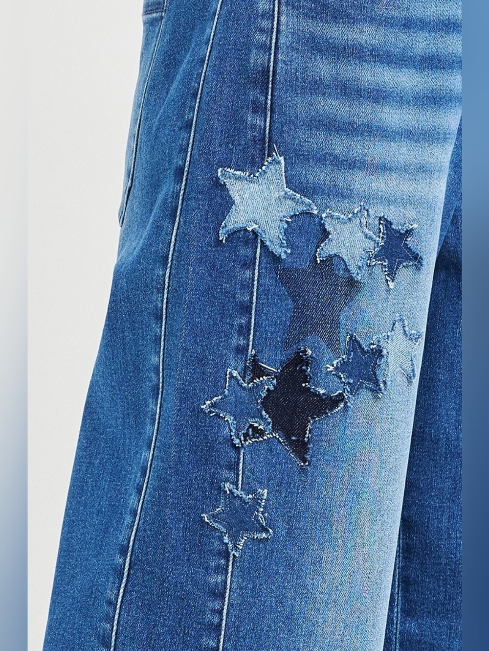 RISEN HR Dark Wash Slouchy Barrel Jeans Star Patch Elastic Waist Various NEW - Picture 5 of 7